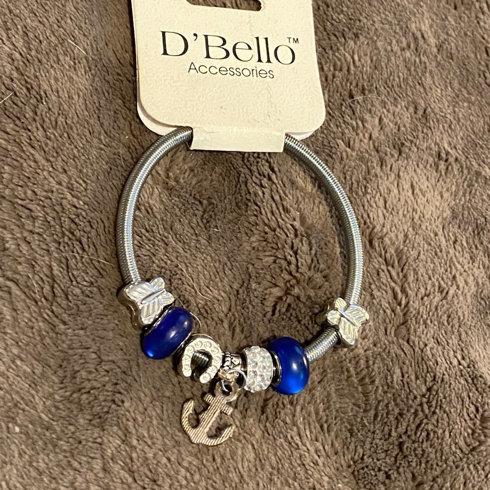 D'Bello Silvertone and Blue Nautical Charm Bracelet